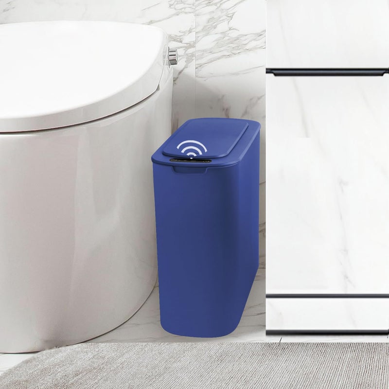 TIPGO Automatic Motion Sensor Bathroom Trash Can with Lid, 2.6 Gallon Touchless Trash Bin, Smart Garbage Can Plastic Slim Wastebasket for Bedroom, Office, Dorm (Blue) - Image 1